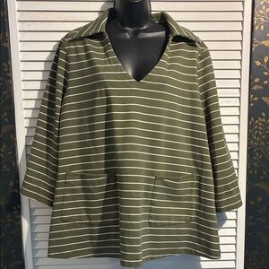 Tuckernuck Olive Green Striped Blouse